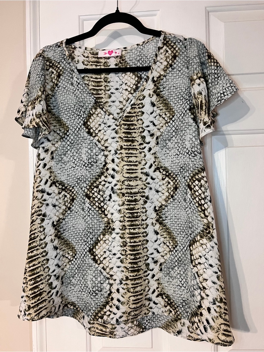 Buddy Love Snakeskin Print V-Neck Tunic in White, Black, Brown